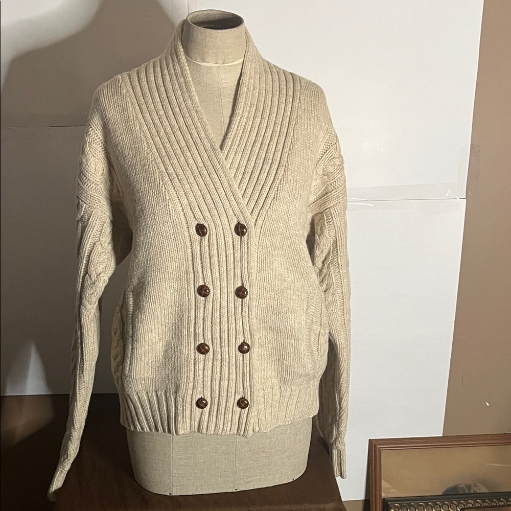 😄Pure wool cable knit sweater cardigan pockets fisherman front granny Hong Kong